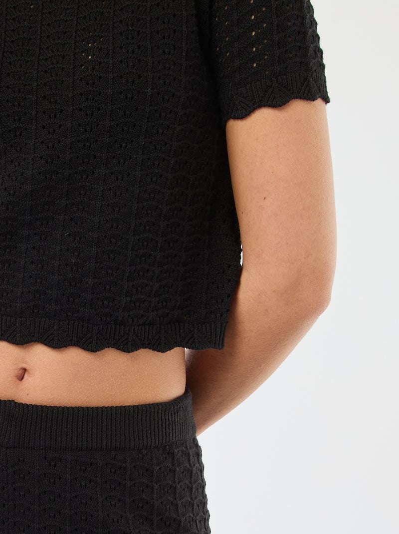 Pull en crochet à manches courtes Noir - Kiabi