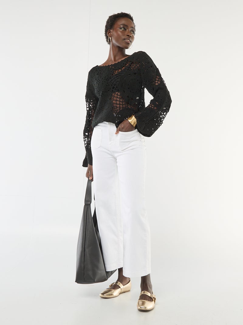 Pull en crochet Noir - Kiabi