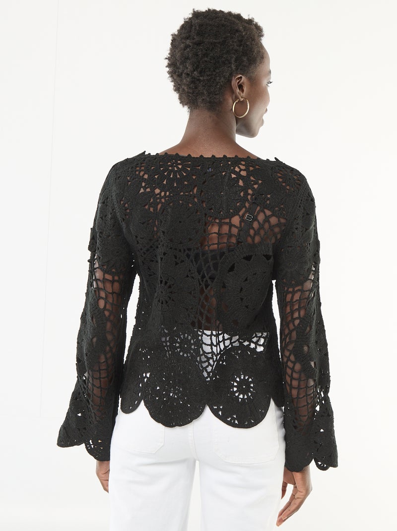 Pull en crochet Noir - Kiabi