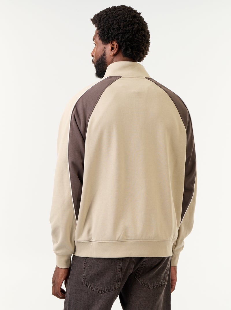 Pull en French Terry col camionneur Beige - Kiabi