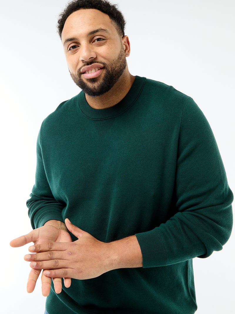 Pull en maille à col rond Vert - Kiabi