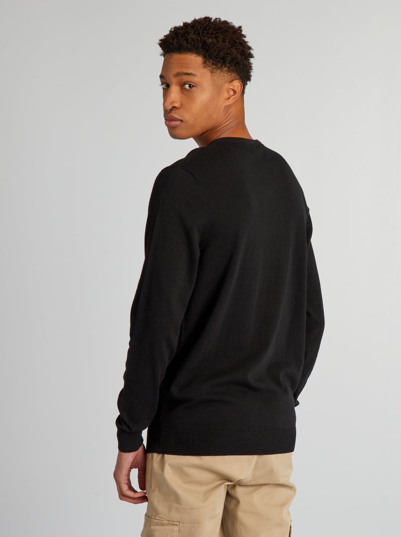 Pull en maille à col V + d'1m90 Noir - Kiabi