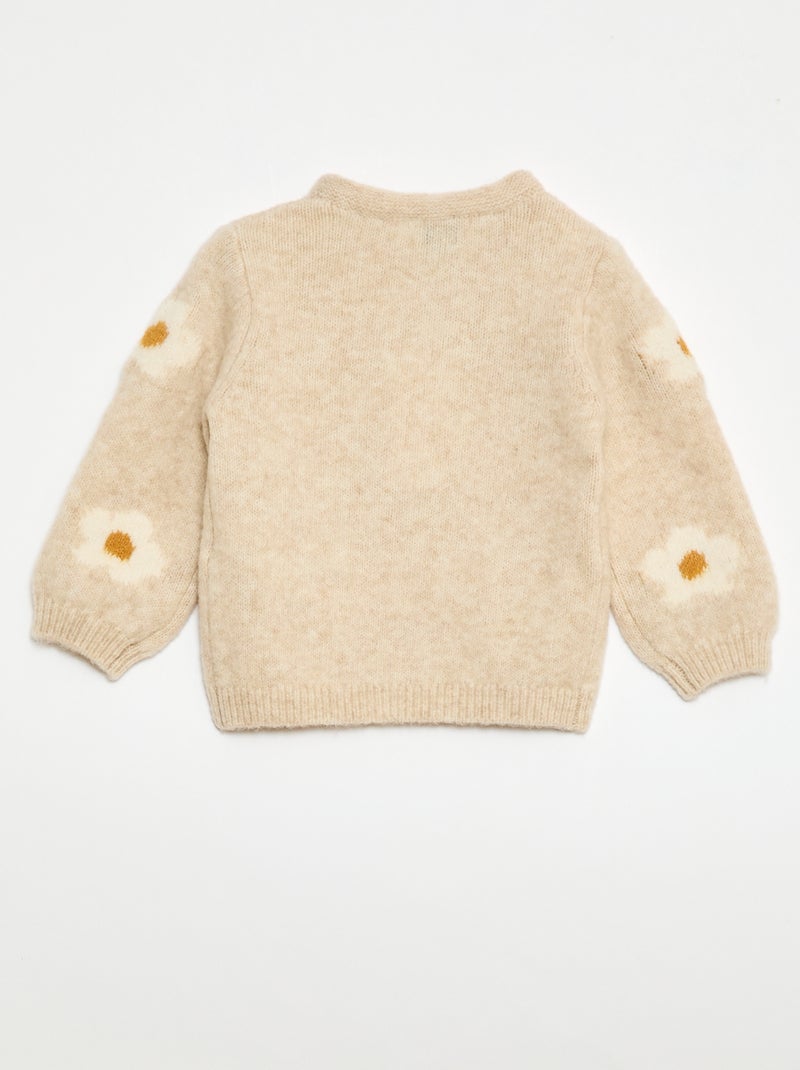 Pull en maille à motif fantaisie Beige - Kiabi