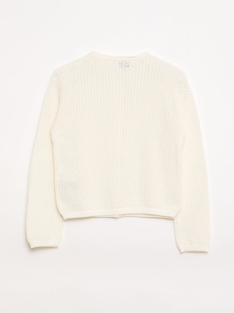 Pull en maille ajourée à col rond Blanc - Kiabi