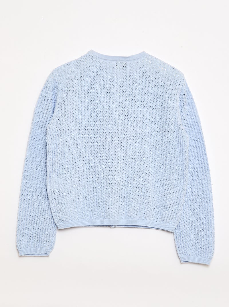 Pull en maille ajourée à col rond Bleu - Kiabi