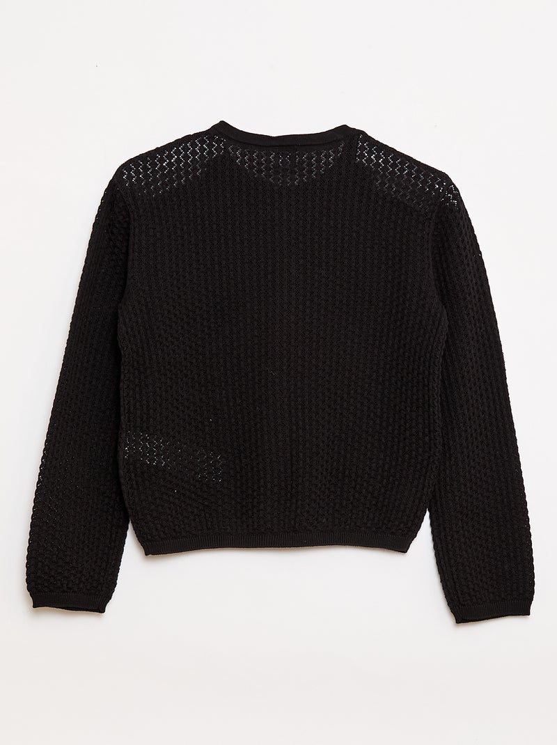 Pull en maille ajourée à col rond Noir - Kiabi