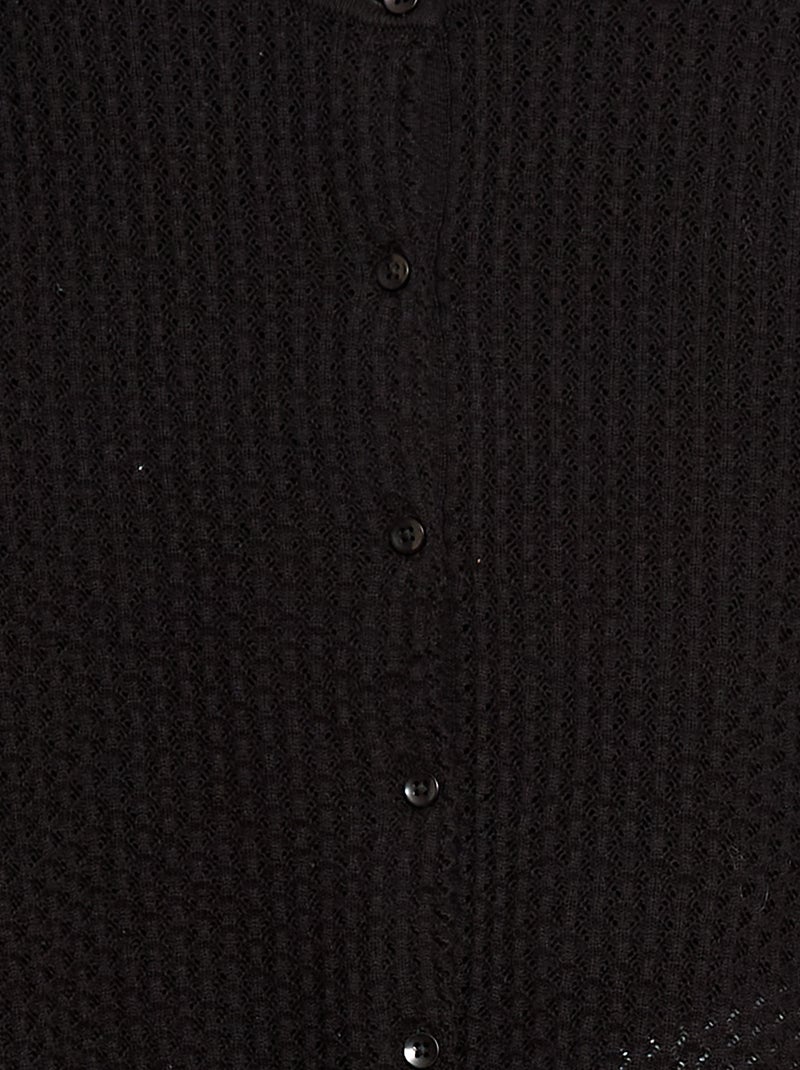 Pull en maille ajourée à col rond Noir - Kiabi