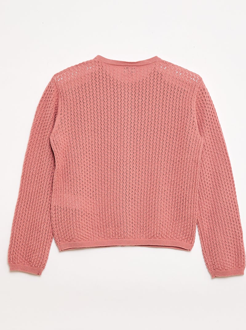 Pull en maille ajourée à col rond Rose - Kiabi