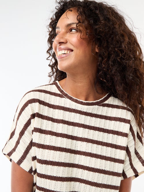 Pull en maille ajourée à manches courtes - Kiabi