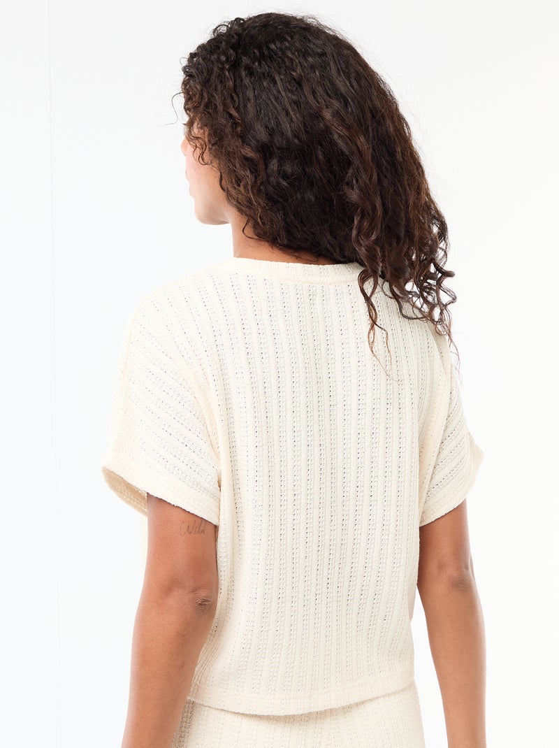 Pull en maille ajourée à manches courtes Blanc - Kiabi