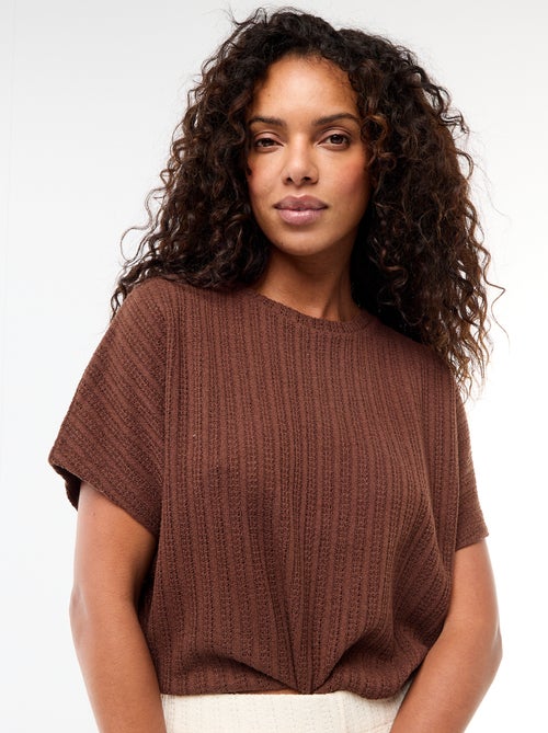 Pull en maille ajourée à manches courtes - Kiabi