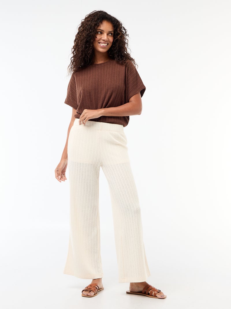 Pull en maille ajourée à manches courtes Marron - Kiabi