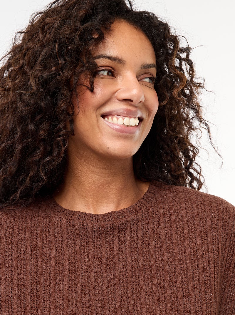 Pull en maille ajourée à manches courtes Marron - Kiabi