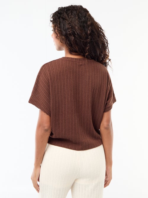 Pull en maille ajourée à manches courtes - Kiabi