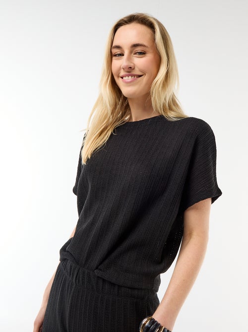 Pull en maille ajourée à manches courtes - Kiabi