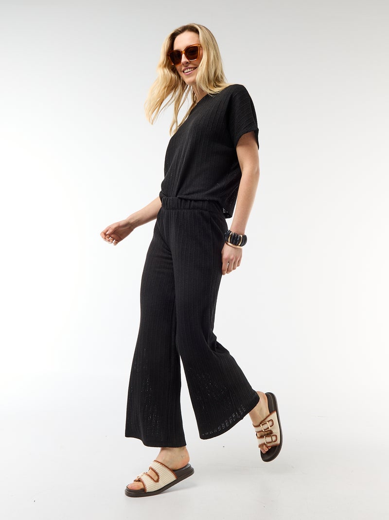 Pull en maille ajourée à manches courtes Noir - Kiabi