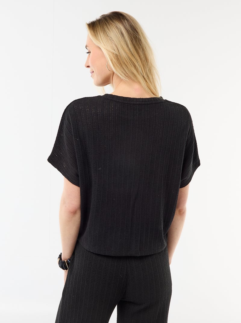 Pull en maille ajourée à manches courtes Noir - Kiabi