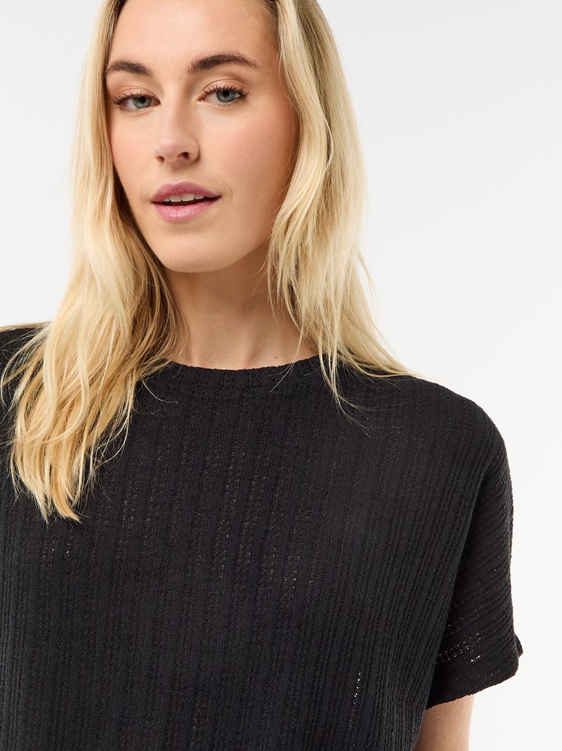 Pull en maille ajourée à manches courtes Noir - Kiabi