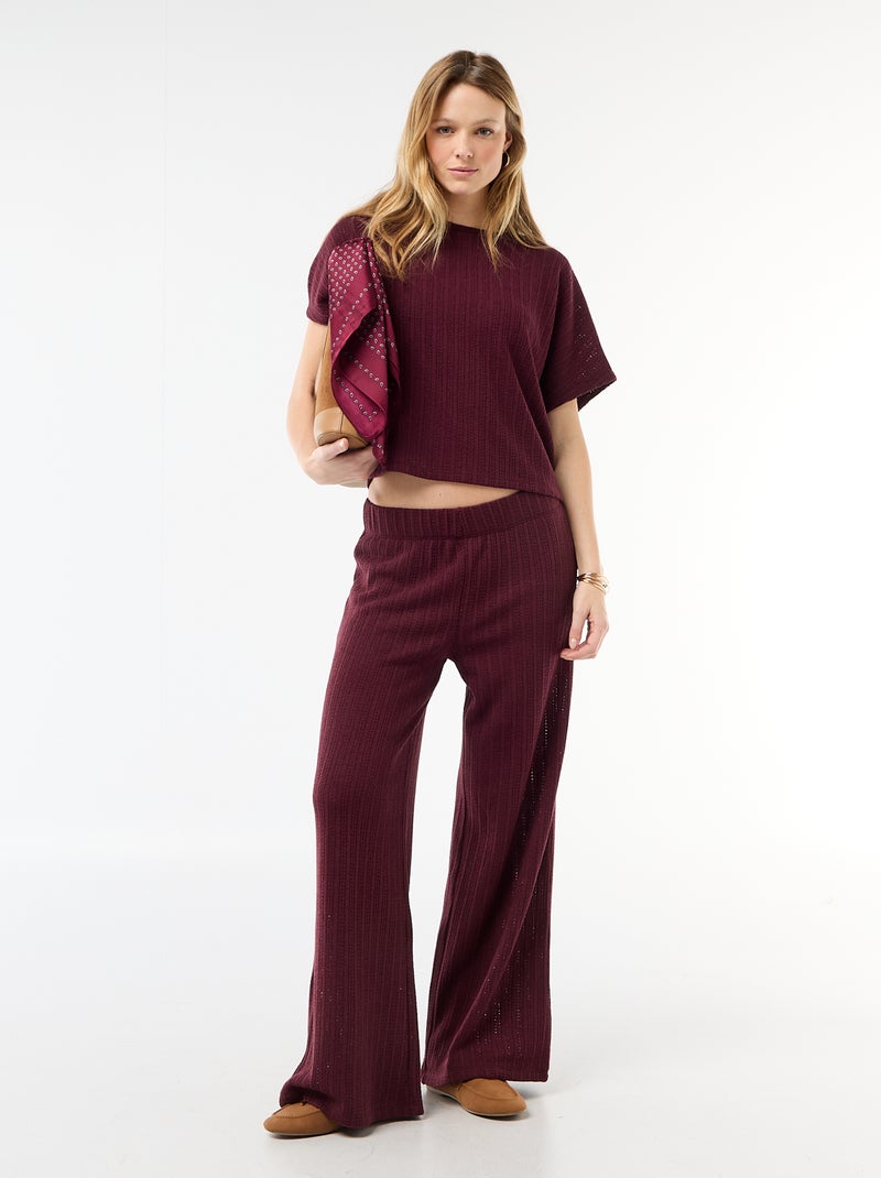 Pull en maille ajourée à manches courtes Rouge - Kiabi