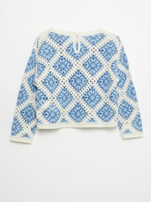 Pull en maille ajourée avec broderies fleurs - Kiabi