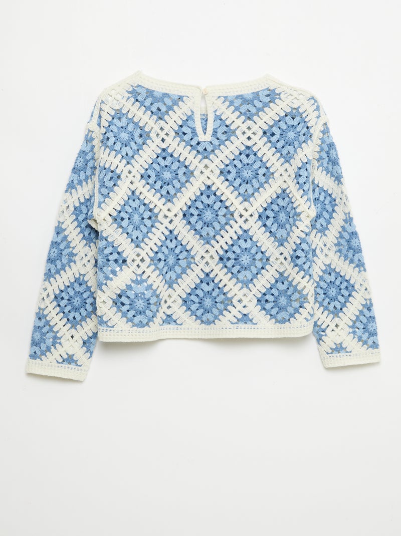 Pull en maille ajourée avec broderies fleurs Bleu - Kiabi