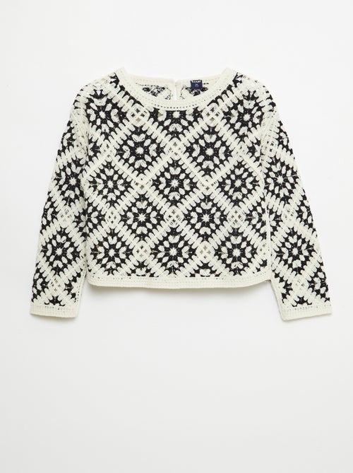 Pull en maille ajourée avec broderies fleurs - Kiabi