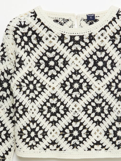 Pull en maille ajourée avec broderies fleurs - Kiabi