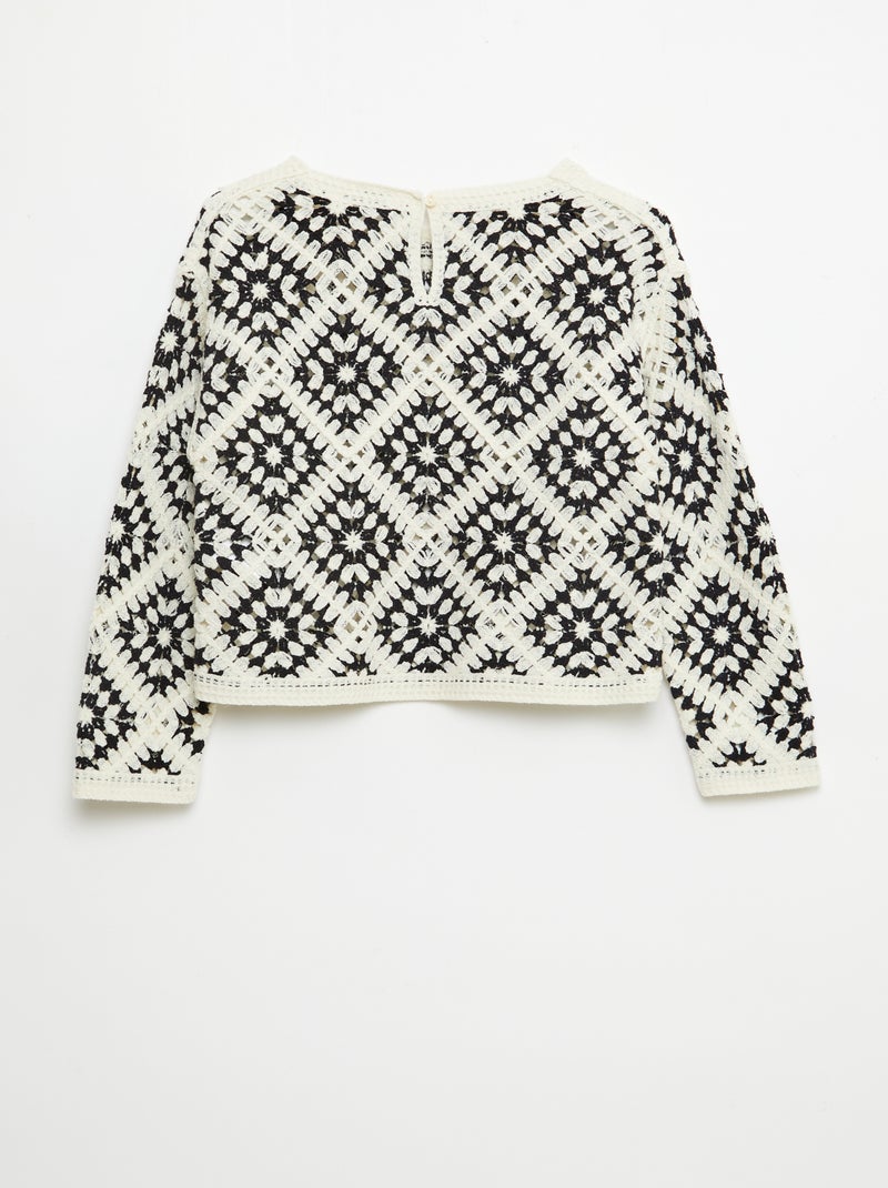 Pull en maille ajourée avec broderies fleurs Noir - Kiabi