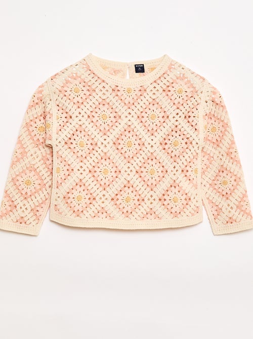 Pull en maille ajourée avec broderies fleurs - Kiabi
