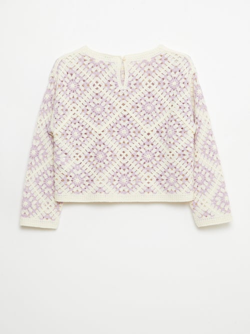 Pull en maille ajourée avec broderies fleurs - Kiabi