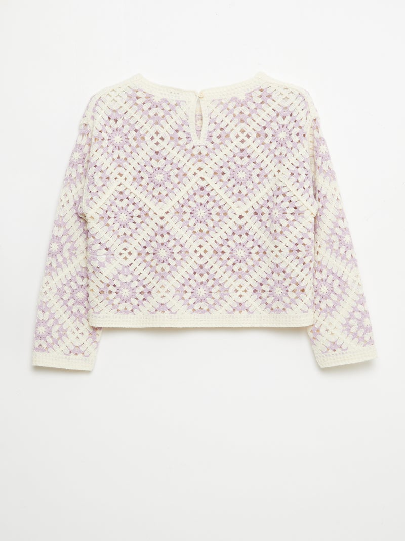 Pull en maille ajourée avec broderies fleurs Violet - Kiabi