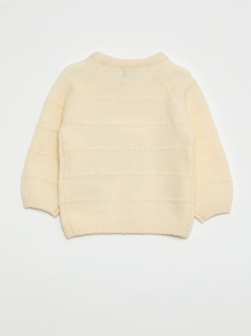 Pull en maille avec broderies Blanc - Kiabi