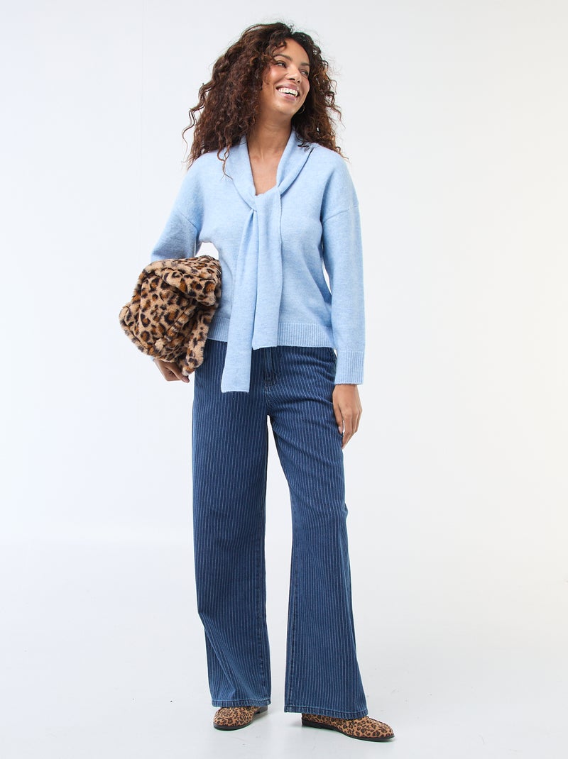 Pull en maille avec écharpe grosse jauge Bleu - Kiabi