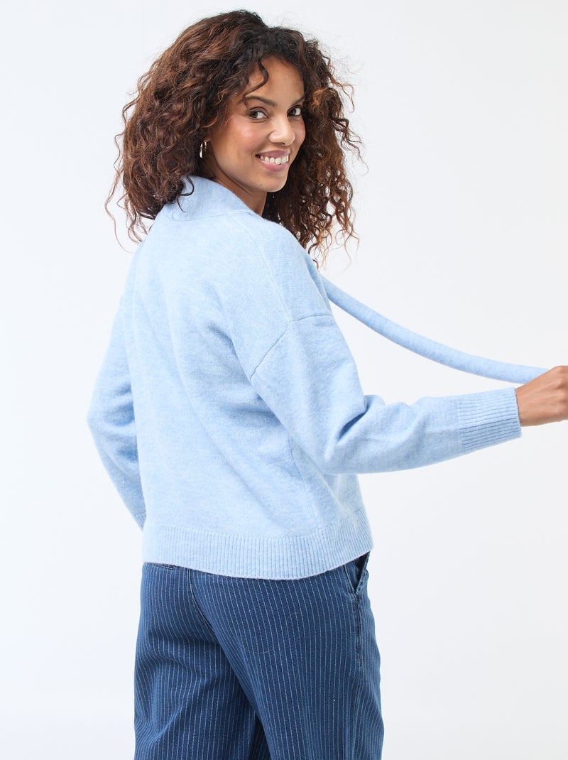 Pull en maille avec écharpe grosse jauge Bleu - Kiabi