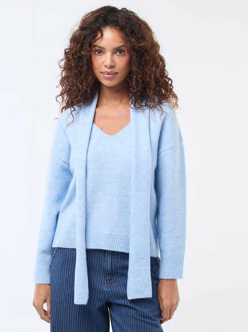 Pull en maille avec écharpe grosse jauge Bleu - Kiabi