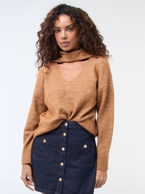 Pull en maille avec écharpe grosse jauge - Kiabi