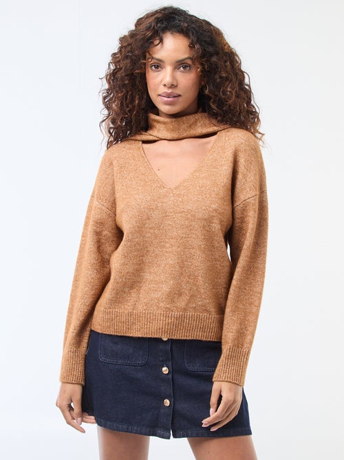 Pull en maille avec écharpe grosse jauge - Kiabi