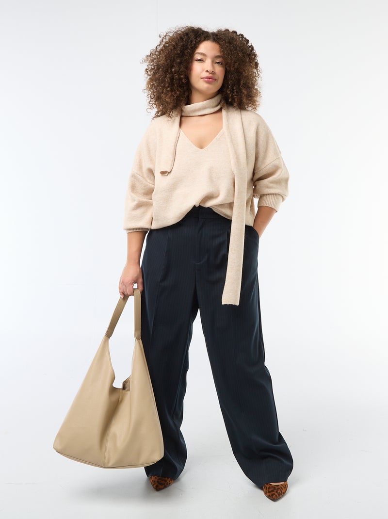 Pull en maille avec écharpe intégrée Beige - Kiabi