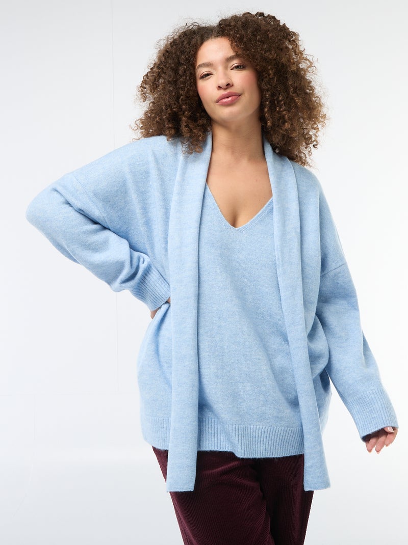 Pull en maille avec écharpe intégrée Bleu - Kiabi