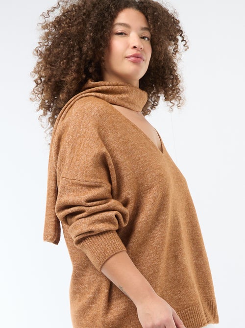 Pull en maille avec écharpe intégrée - Kiabi
