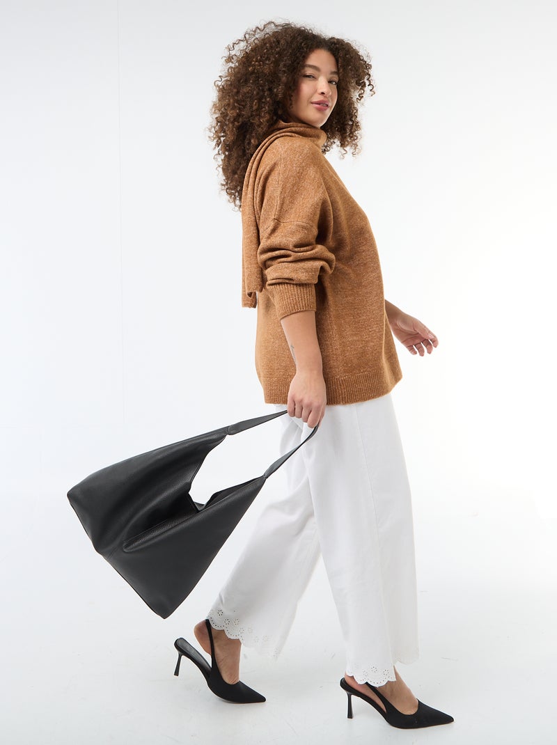 Pull en maille avec écharpe intégrée Marron - Kiabi