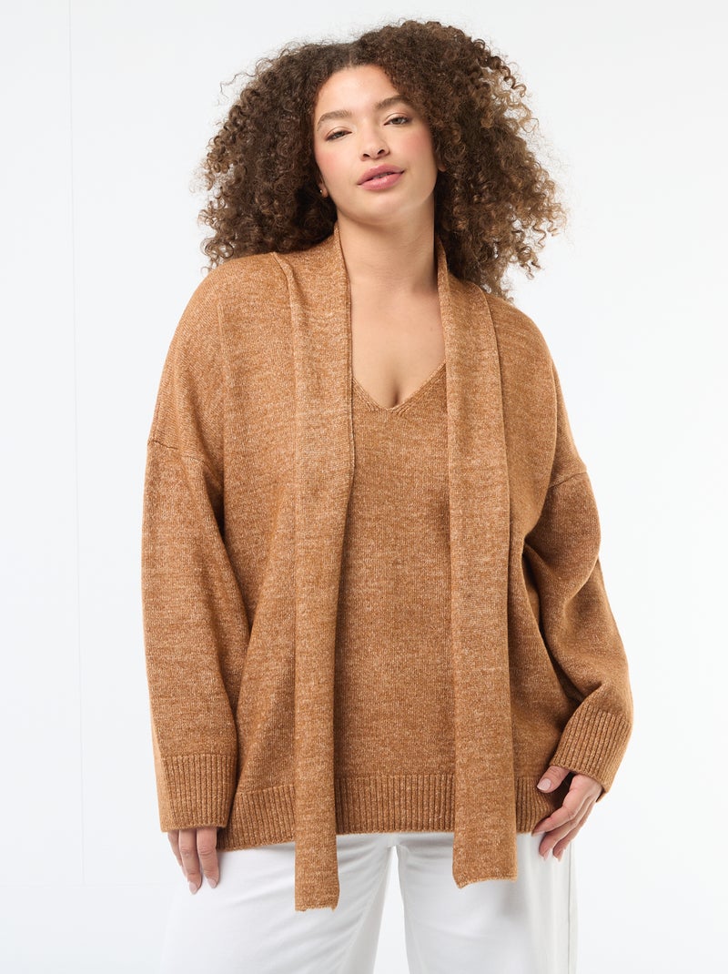 Pull en maille avec écharpe intégrée Marron - Kiabi