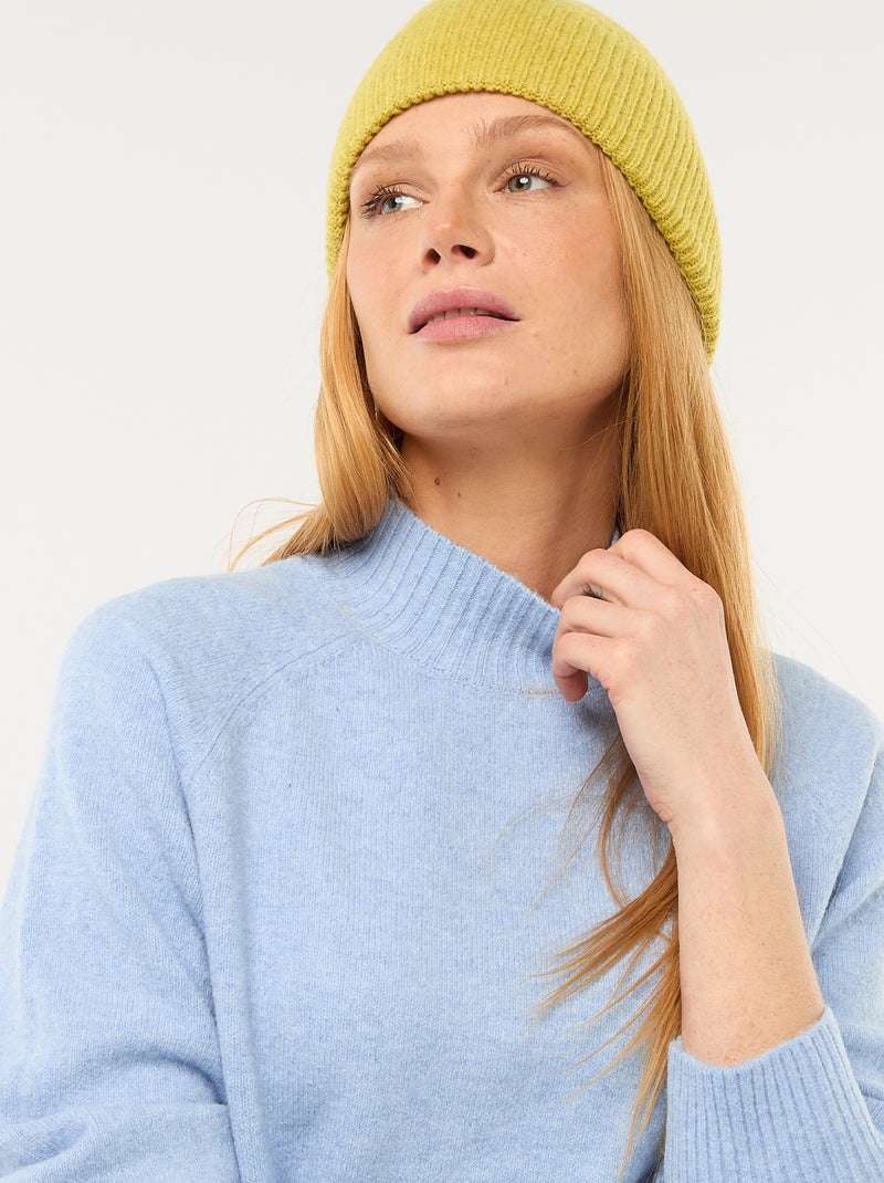 Pull en maille col montant Bleu - Kiabi