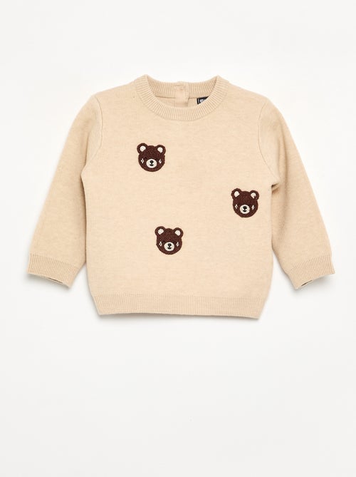 Pull en maille compacte avec broderies animaux - Kiabi