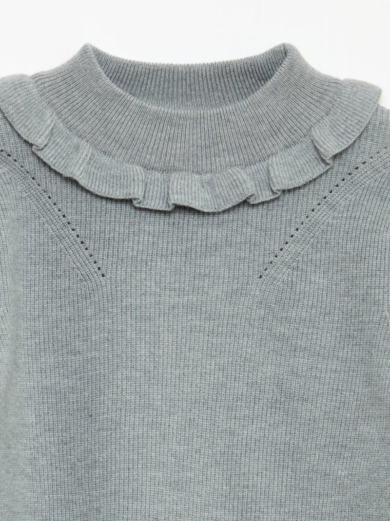 Pull en maille côtelée Gris - Kiabi