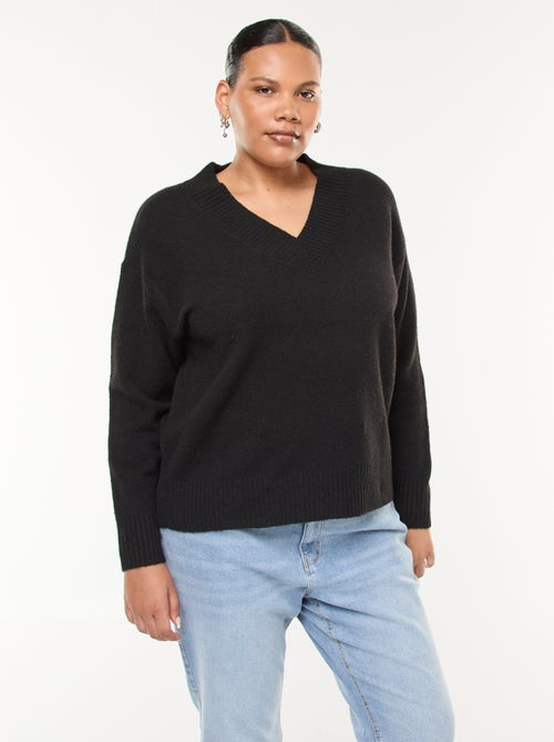 Pull en maille épaisse avec col V - Kiabi