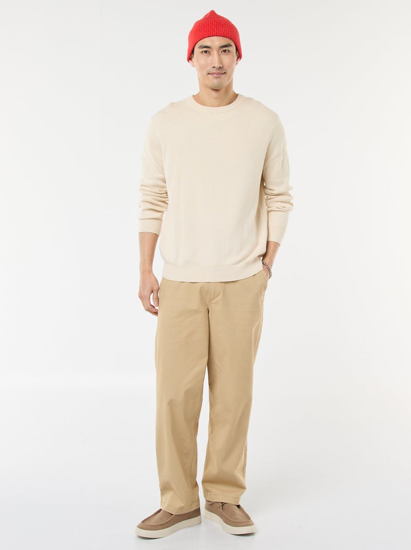 Pull en maille fantaisie à col rond Blanc - Kiabi