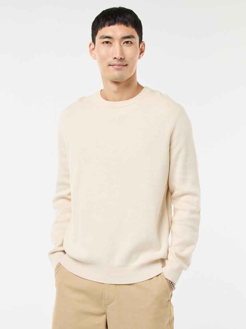 Pull en maille fantaisie à col rond Blanc - Kiabi
