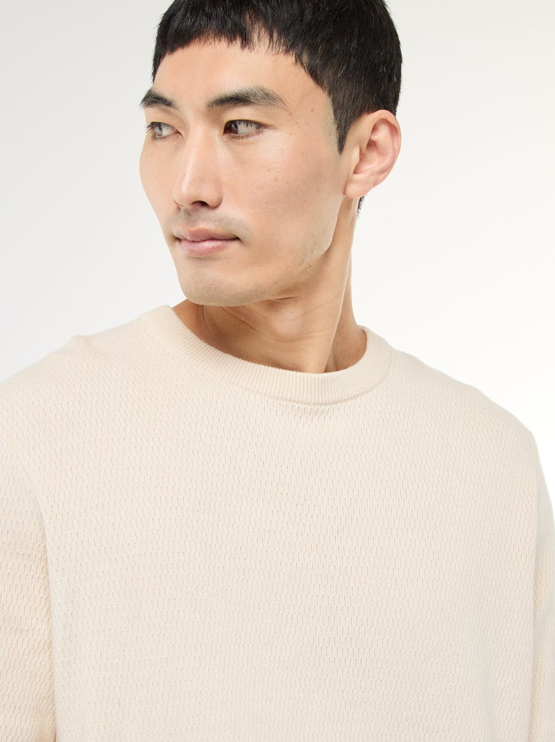 Pull en maille fantaisie à col rond Blanc - Kiabi