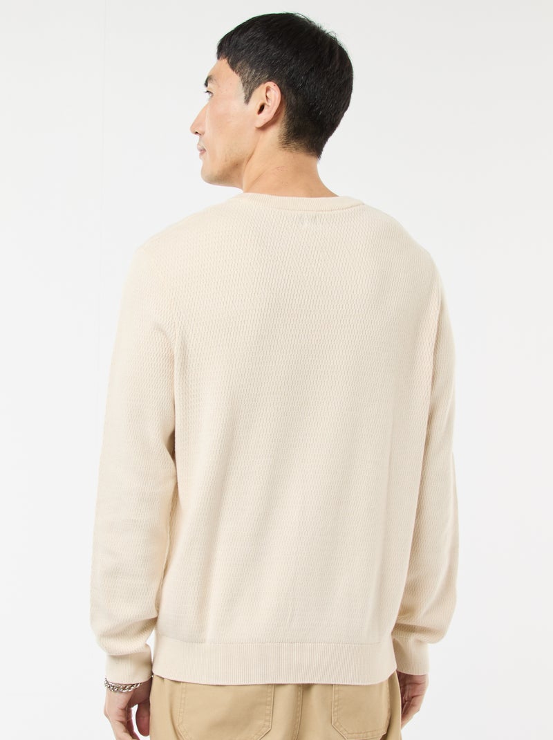 Pull en maille fantaisie à col rond Blanc - Kiabi